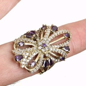 Amethyst & white sapphire large flower ring